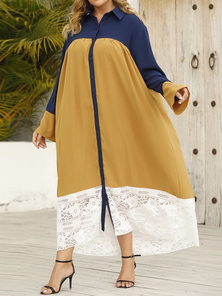 Knäppslag Långärmad A-Line Maxiklänning Plus Size