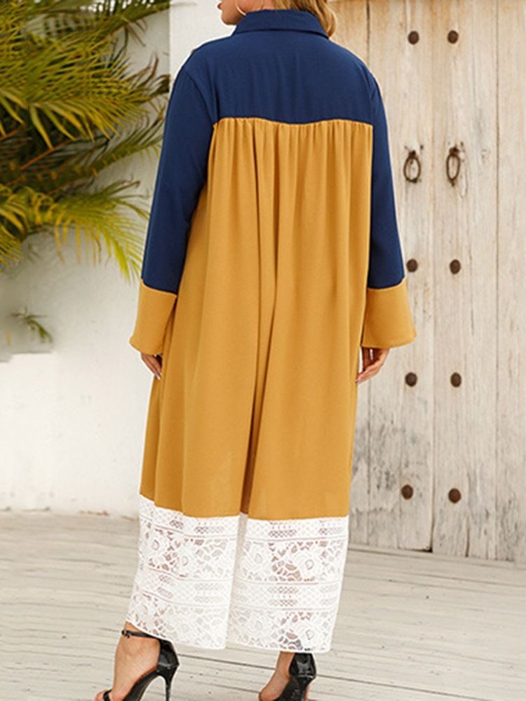 Knäppslag Långärmad A-Line Maxiklänning Plus Size