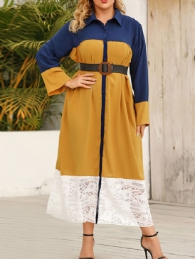 Knäppslag Långärmad A-Line Maxiklänning Plus Size