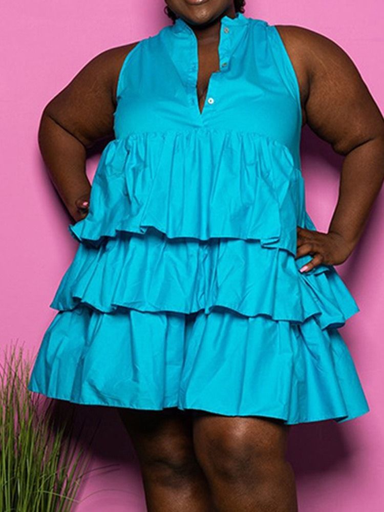 Knapp Ärmlös Ovanför Knäet Klänning Fritidsklänning Plus Size