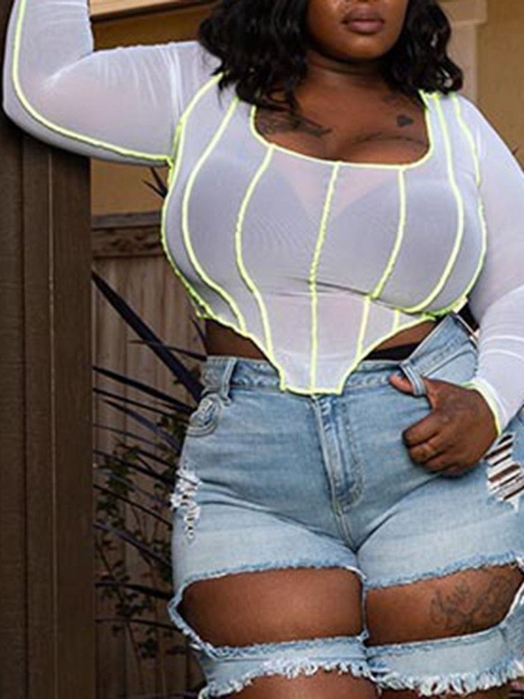 Kort Fyrkantig Hals Enkel Mode T-Shirt Dam Plus Size