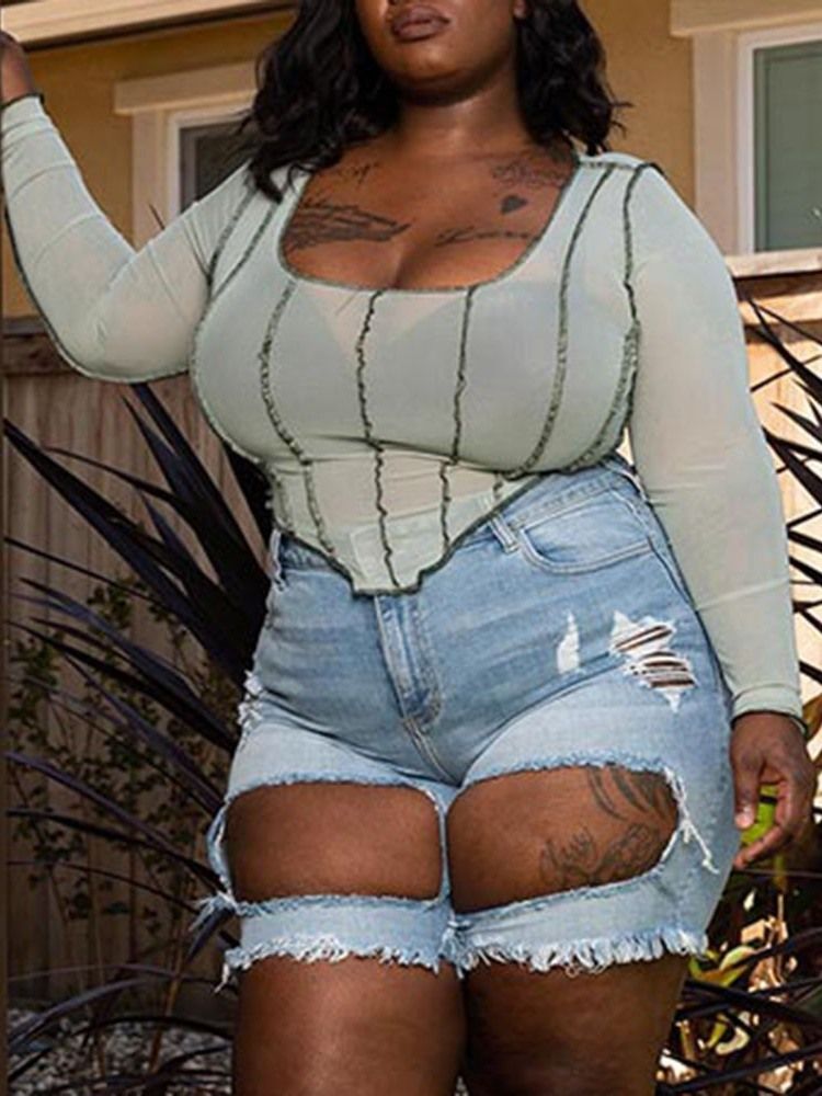 Kort Fyrkantig Hals Enkel Mode T-Shirt Dam Plus Size