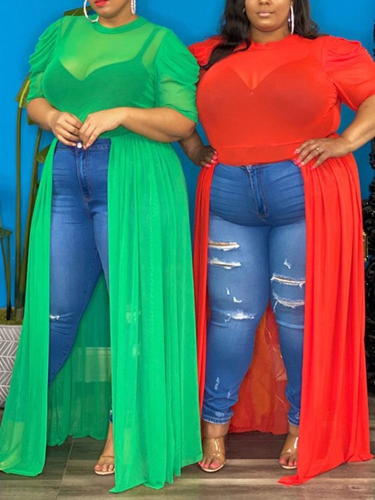 Kortärmad Enfärgad Rundhalsad Kontorsdam T-Shirt Plus Size