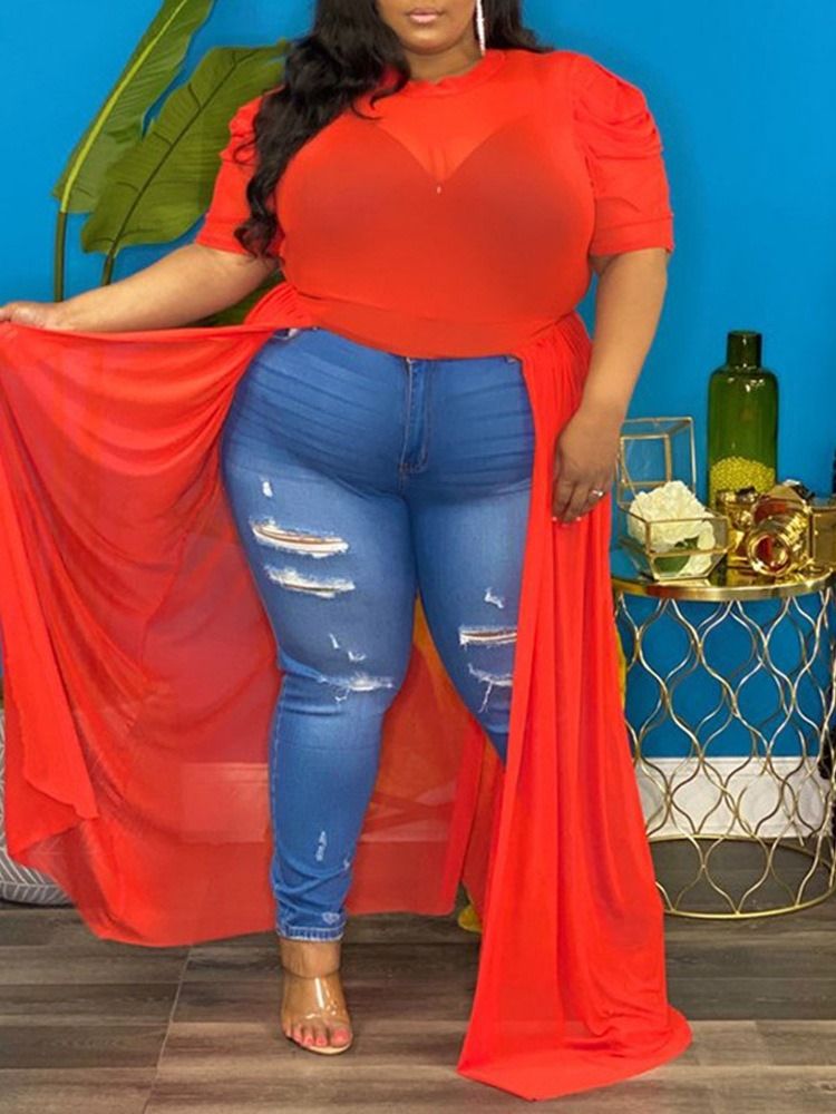 Kortärmad Enfärgad Rundhalsad Kontorsdam T-Shirt Plus Size