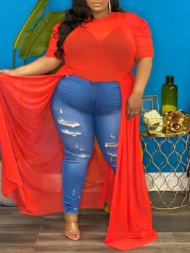 Kortärmad Enfärgad Rundhalsad Kontorsdam T-Shirt Plus Size