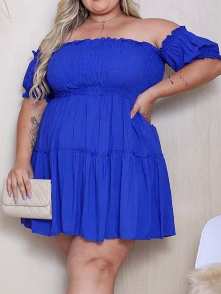 Kortärmad Off Shoulder Above Knee Pullover Klänning Plus Size