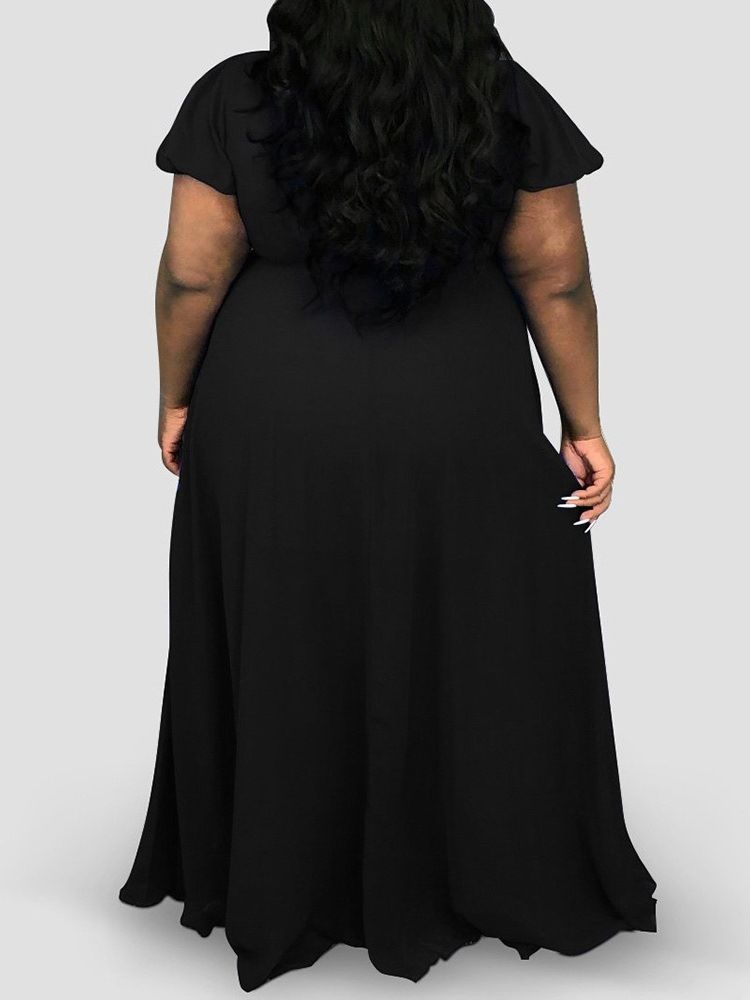 Kortärmad Snörning Med V-Hals Expansion Pullover Klänning Plus Size