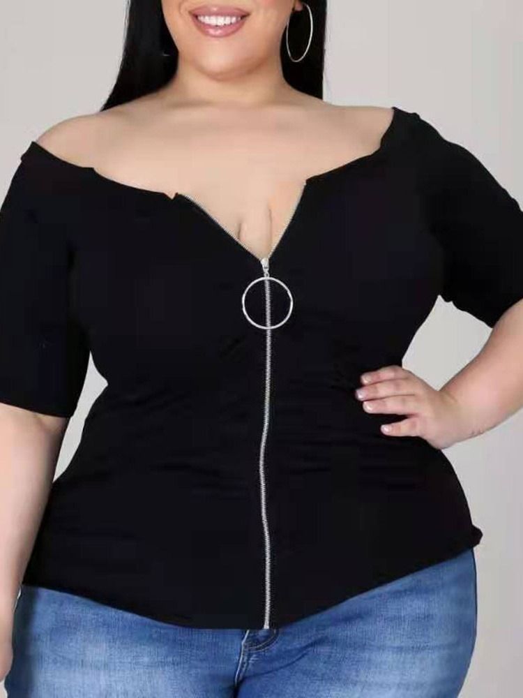 Kortärmad Standard Enkel Office Dam T-Shirt Plus Size