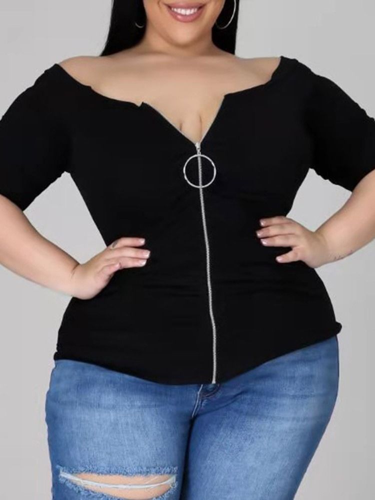 Kortärmad Standard Enkel Office Dam T-Shirt Plus Size