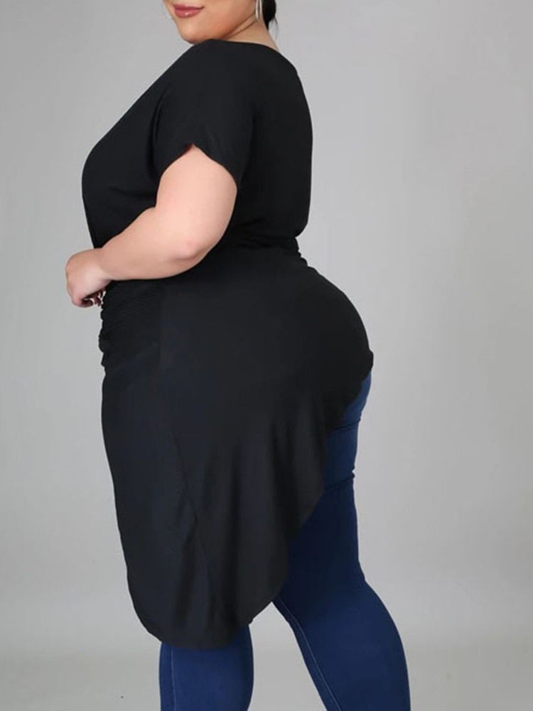 Lång Kortärmad Rundhalsad Slimmad Västerländsk T-Shirt Plus Size