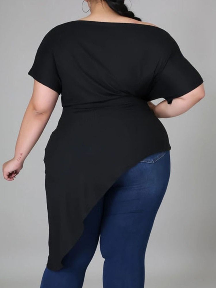 Lång Kortärmad Rundhalsad Slimmad Västerländsk T-Shirt Plus Size