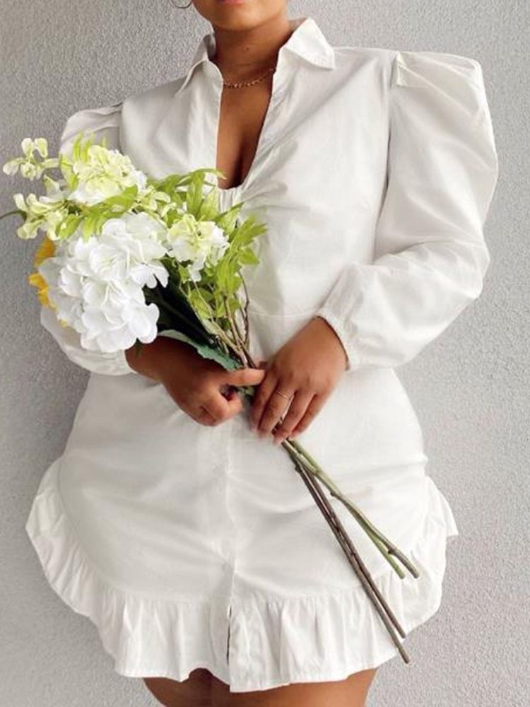 Långärmad Bodycon-Klänning Med Knapp Över Knäet Plus Size