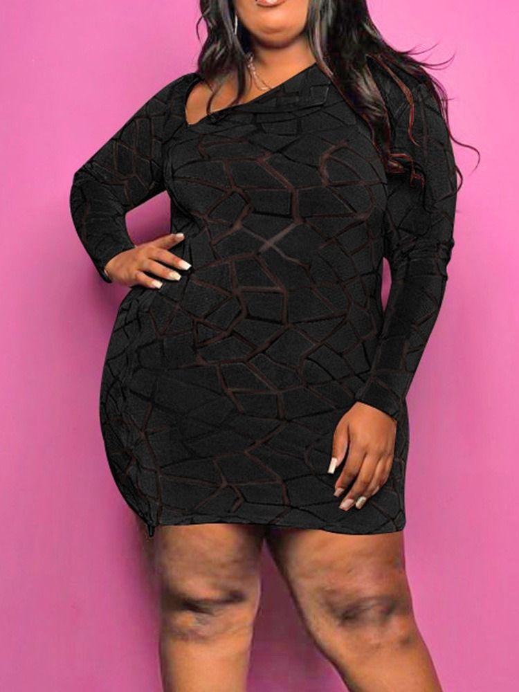 Långärmad Dragkedja Ovanför Knä Sexig Bodycon Klänning Plus Size