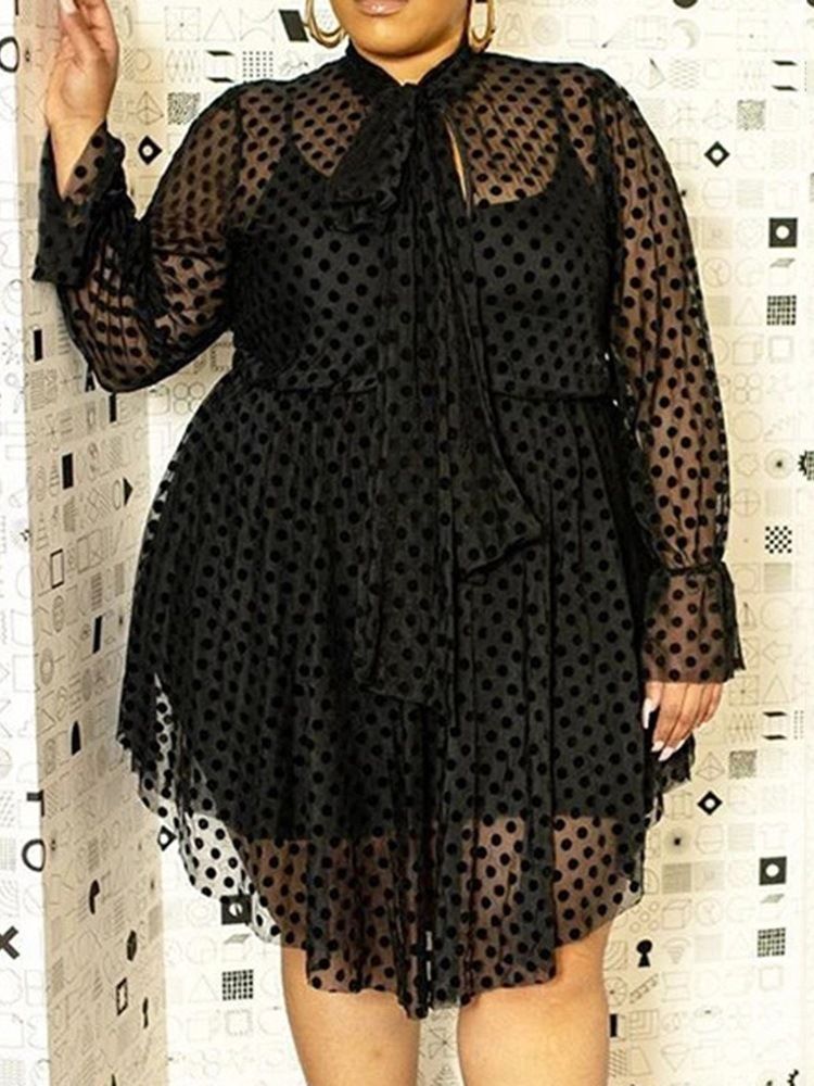 Långärmad Genomskinlig Mid-Kalv Asymmetrisk Sommarklänning Plus Size