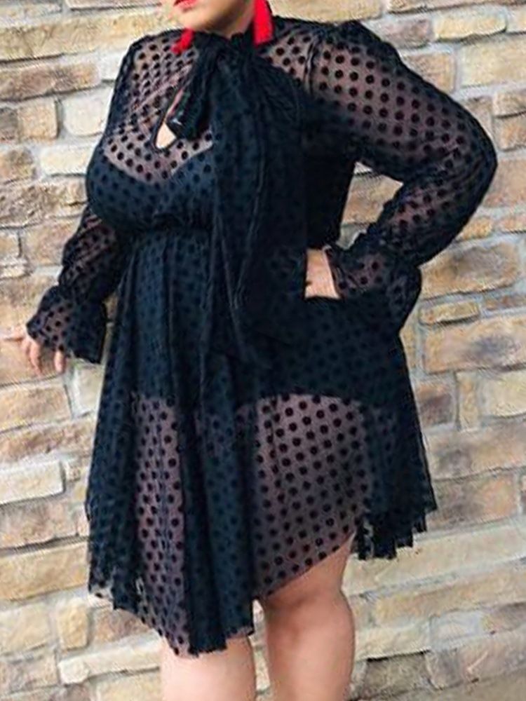 Långärmad Genomskinlig Mid-Kalv Asymmetrisk Sommarklänning Plus Size