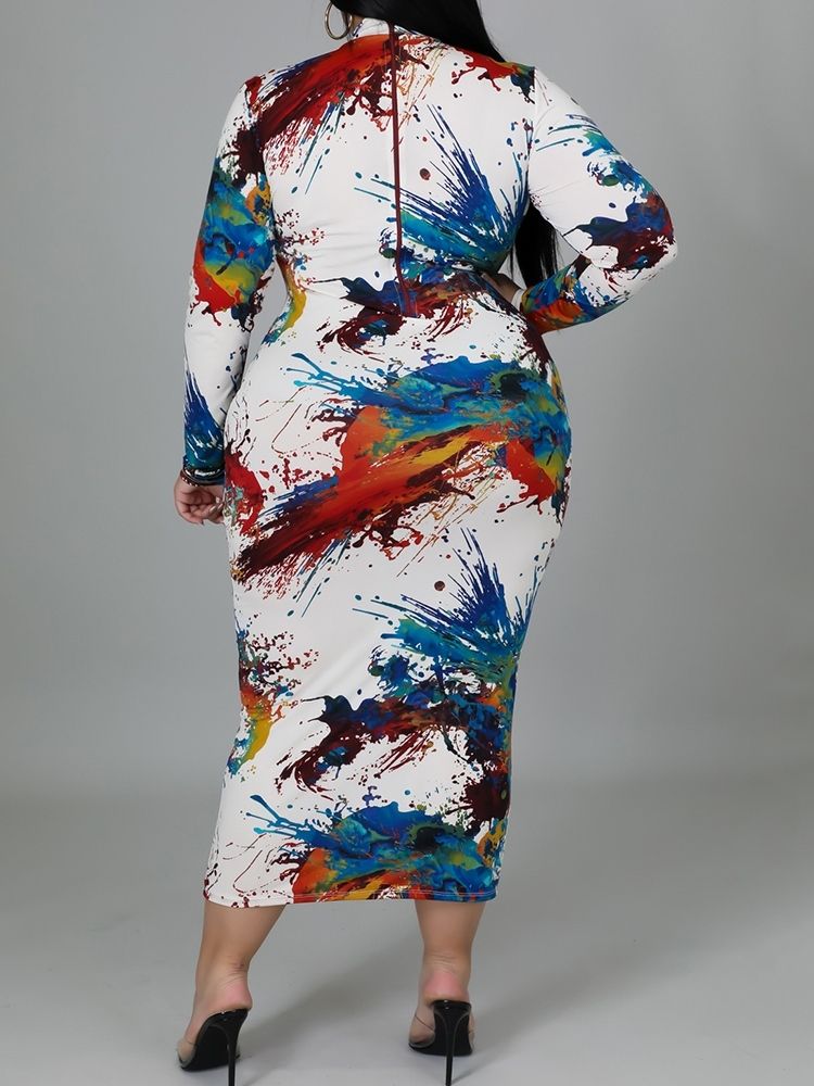 Långärmad Stativkrage Mid-Calf Spring Bodycon Klänning