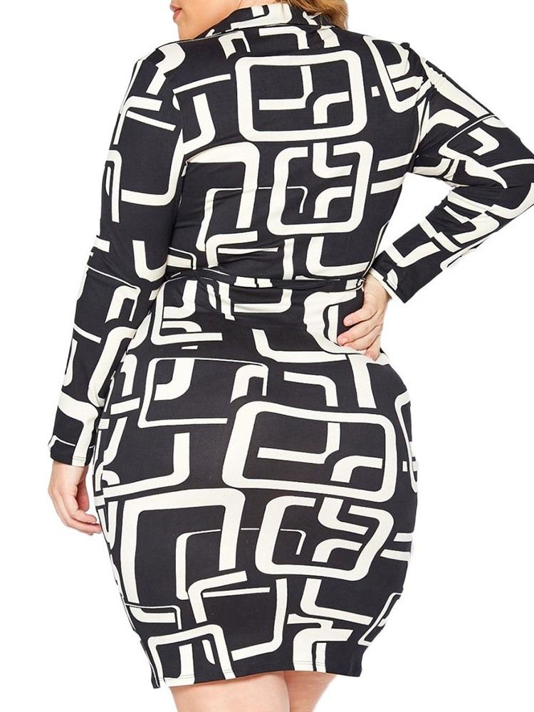 Lapel Above Knee Långärmad Bodycon Pullover Klänning