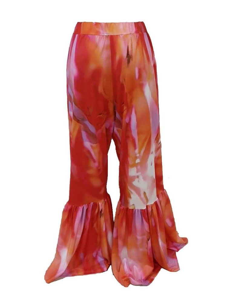 Löst Tryck Bellbottoms Full Längd Dam Casual Byxor