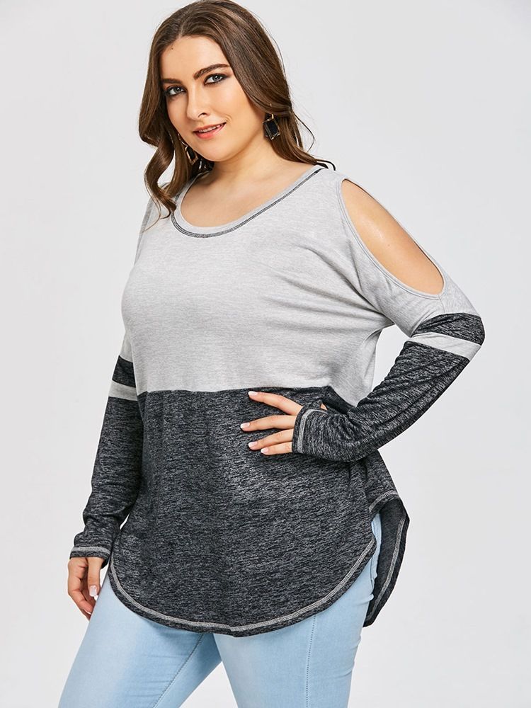 Mellanlångt Färgblock Plus Size Slim T-Shirt