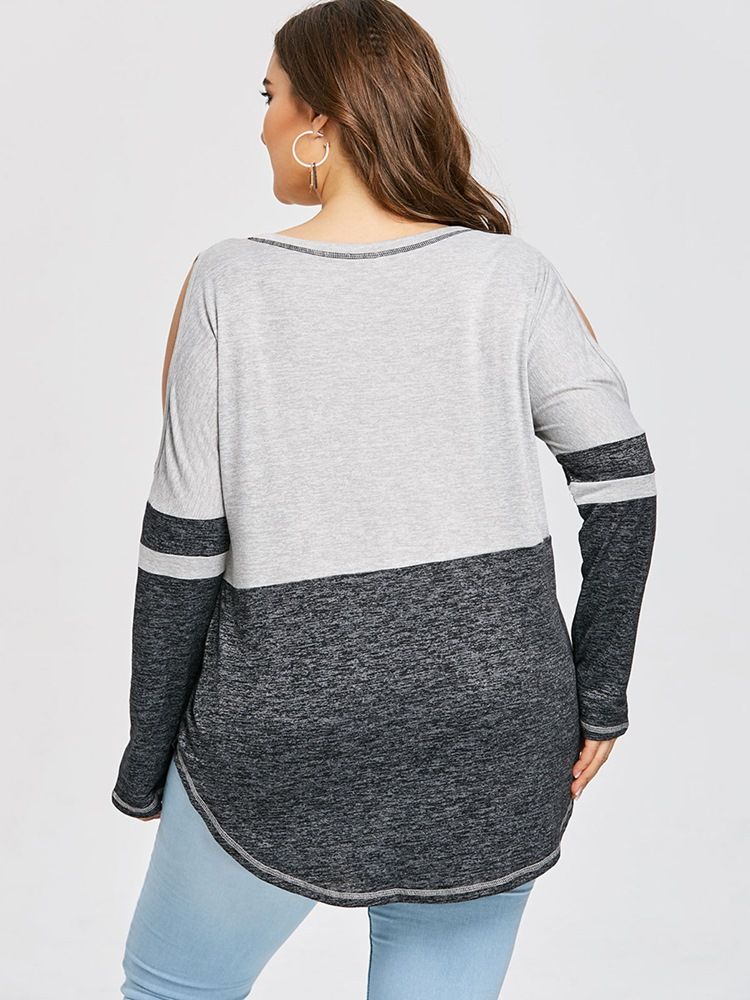 Mellanlångt Färgblock Plus Size Slim T-Shirt