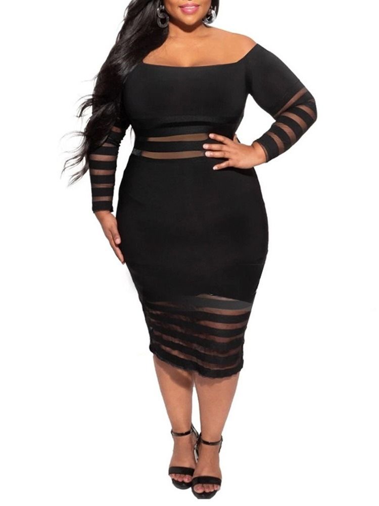 Mid-Calf Off Shoulder Långärmad Fall Plus Size Klänning