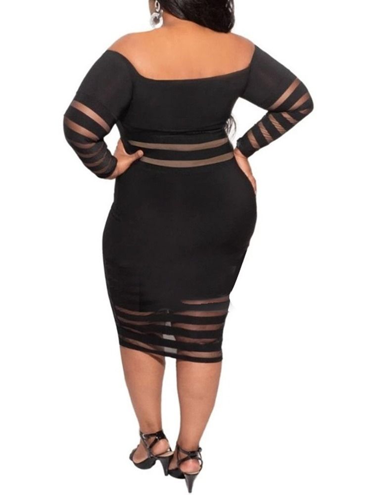 Mid-Calf Off Shoulder Långärmad Fall Plus Size Klänning