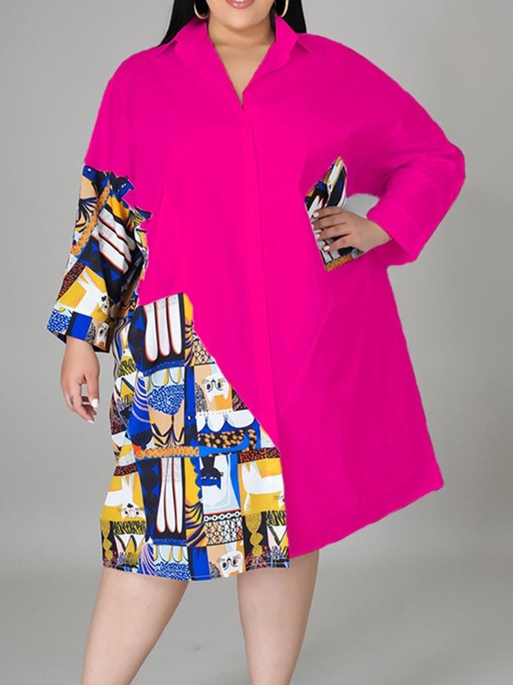 Mid-Kalf Långärmad Lapel Office Lady Bodycon Klänning Plus Size