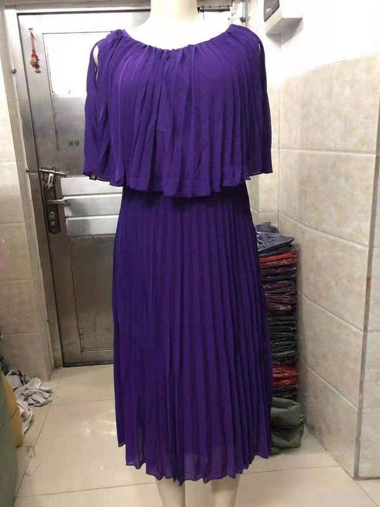 Mid-Kalv Rund Hals Ärmlös Hög Midja Pullover Plus Size Klänning