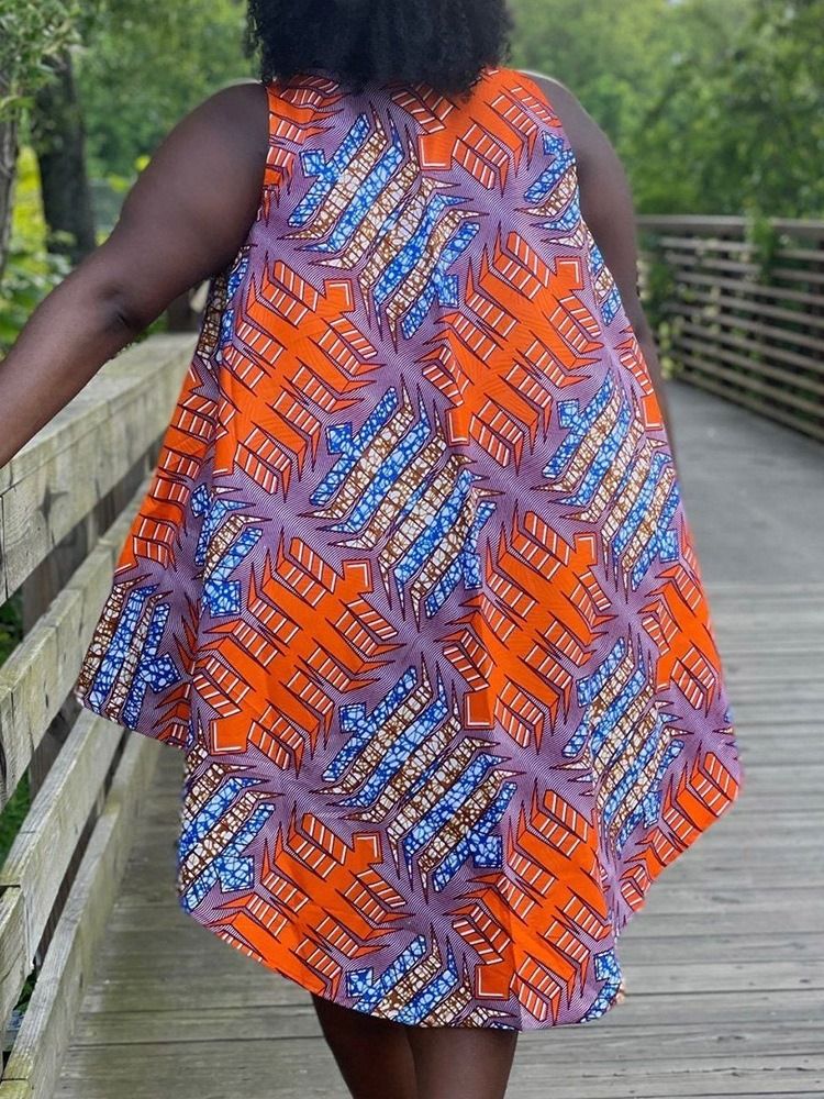 Mid-Kalv V-Hals Patchwork Pullover Geometrisk Klänning Plus Size