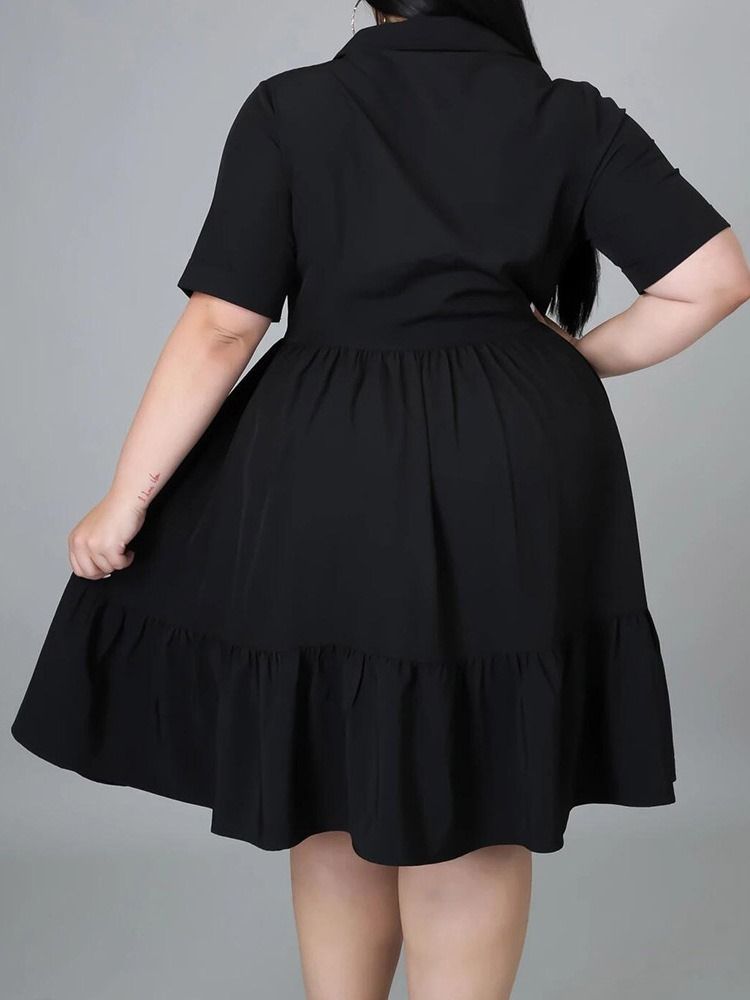 Midi-Knapp Kortärmad A-Line Enkelknäppt Midiklänning Plus Size