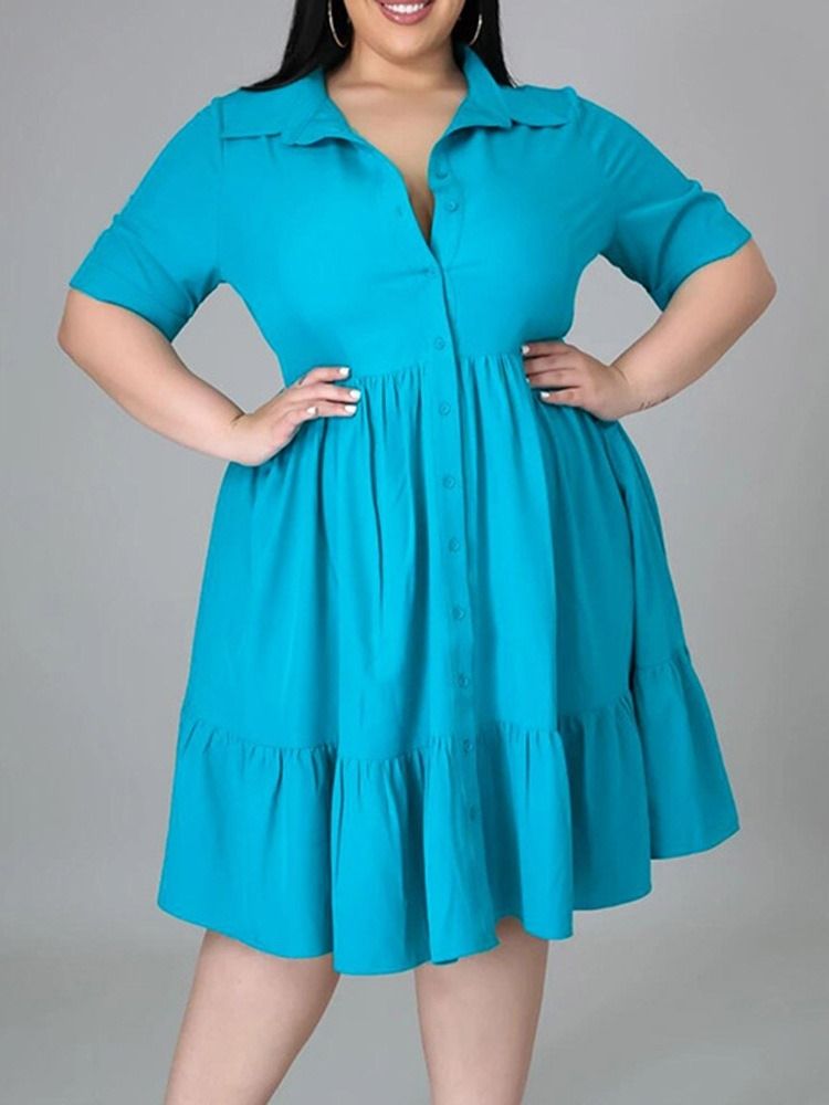 Midi-Knapp Kortärmad A-Line Enkelknäppt Midiklänning Plus Size