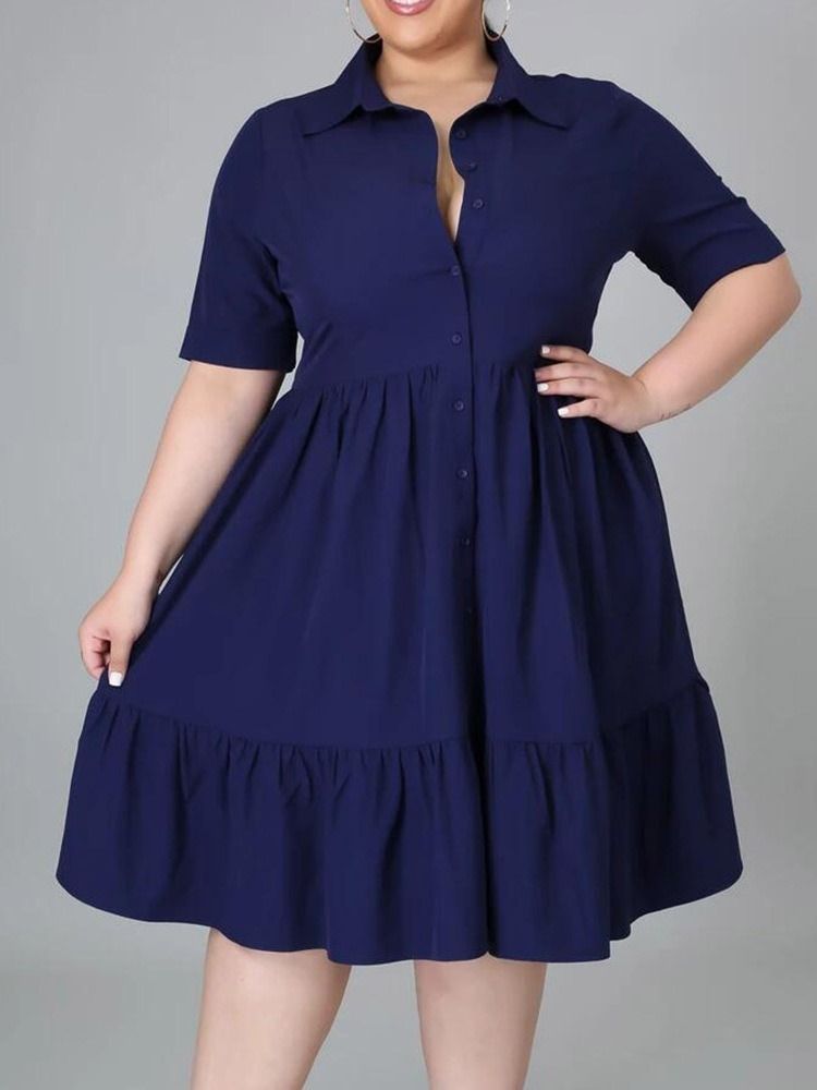 Midi-Knapp Kortärmad A-Line Enkelknäppt Midiklänning Plus Size