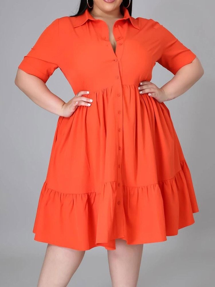 Midi-Knapp Kortärmad A-Line Enkelknäppt Midiklänning Plus Size