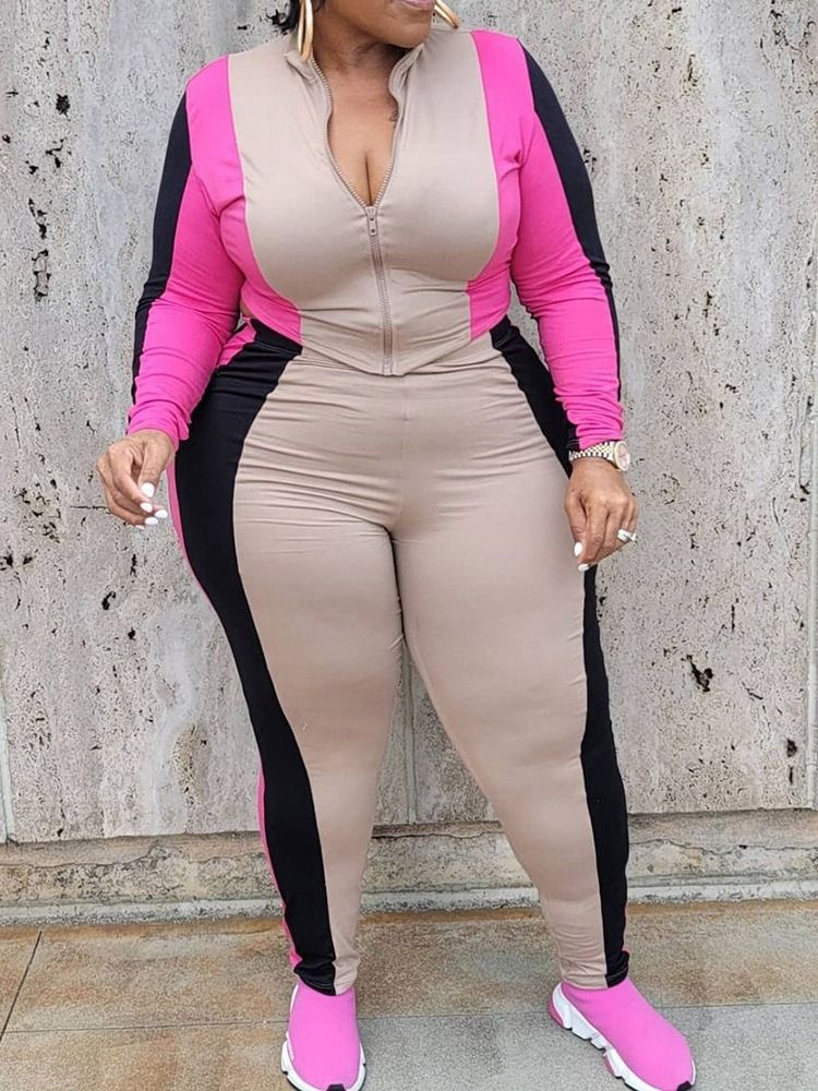 Modejacka Dragkedja Pencil Byxor Dragkedja Tvådelad Set Dambyxor Set Plus Size