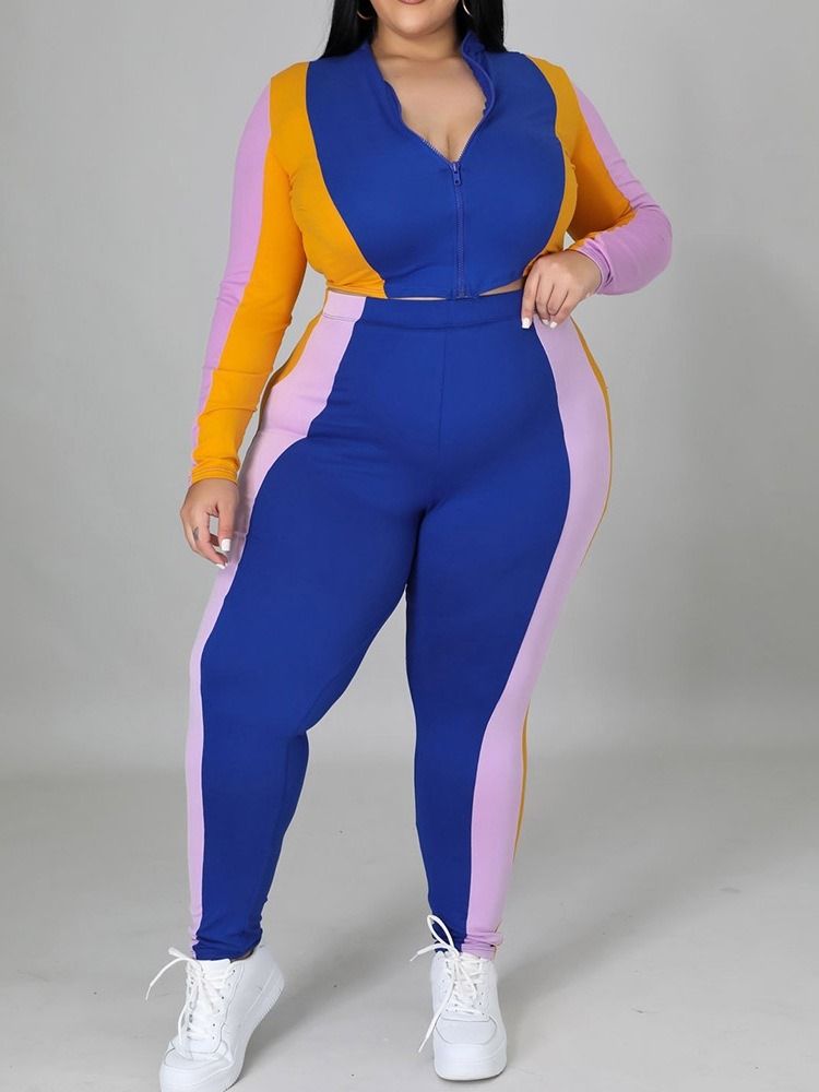 Modejacka Dragkedja Pencil Byxor Dragkedja Tvådelad Set Dambyxor Set Plus Size