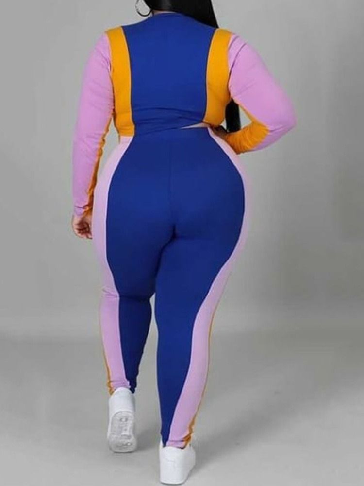 Modejacka Dragkedja Pencil Byxor Dragkedja Tvådelad Set Dambyxor Set Plus Size
