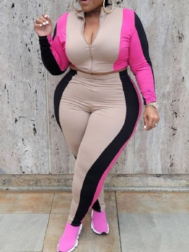Modejacka Dragkedja Pencil Byxor Dragkedja Tvådelad Set Dambyxor Set Plus Size