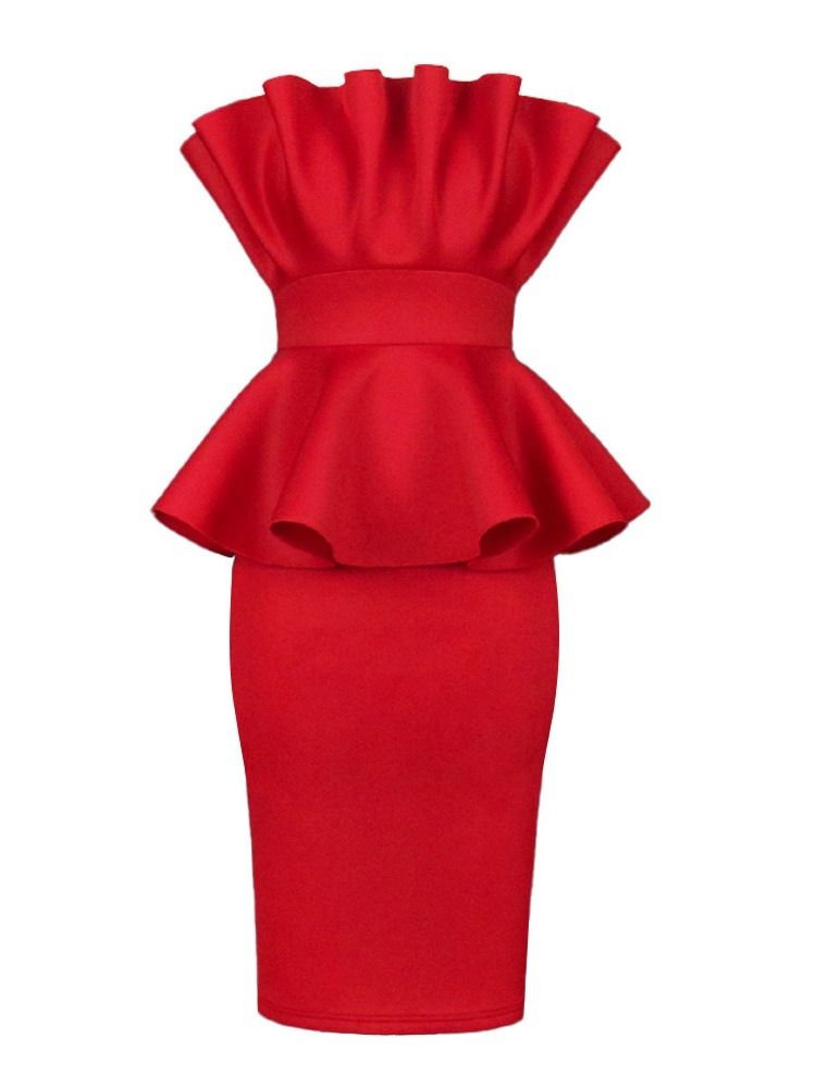 Off Shoulder Falbala Ärmlös Bodycon Sommarklänning
