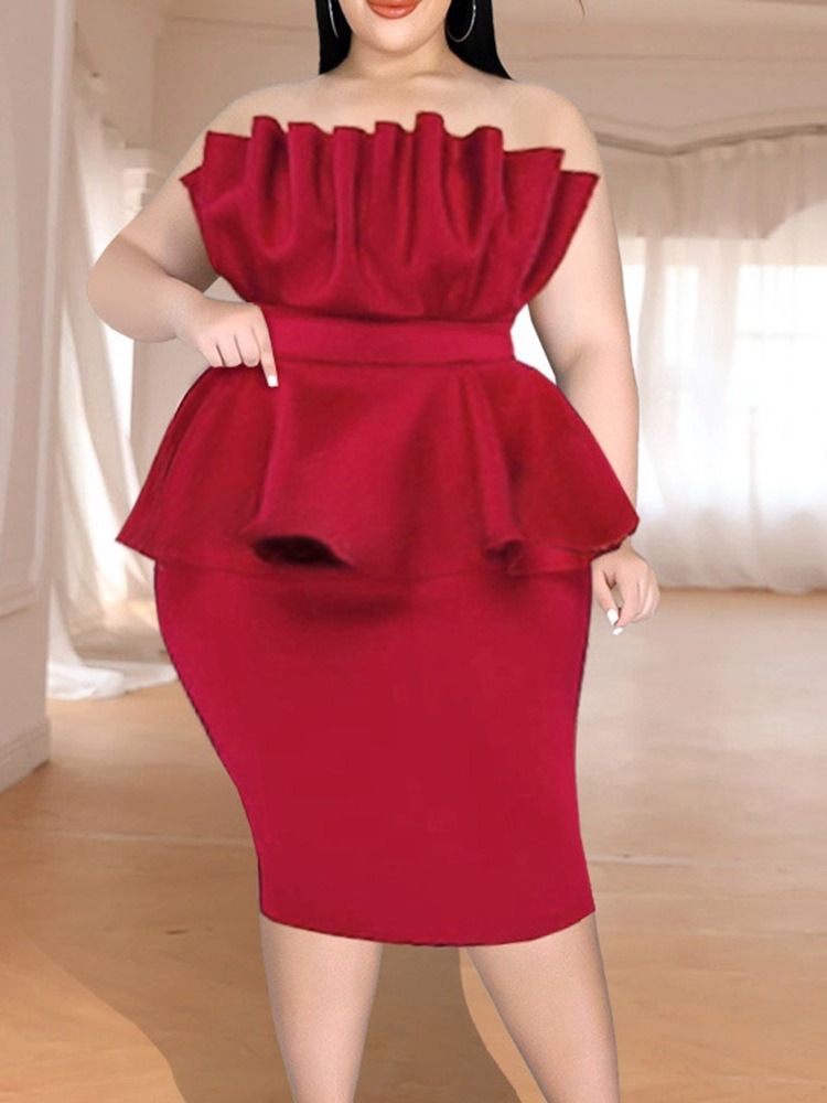 Off Shoulder Falbala Ärmlös Bodycon Sommarklänning