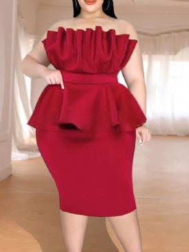 Off Shoulder Falbala Ärmlös Bodycon Sommarklänning