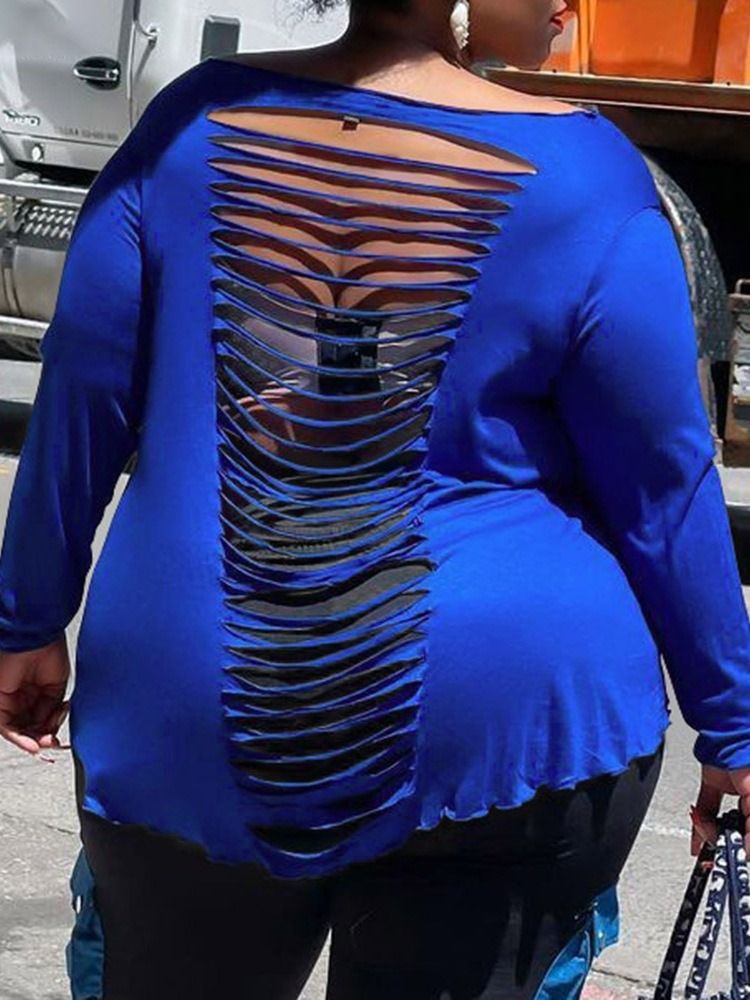 Off Shoulder Långärmad Standardmode Lös T-Shirt För Kvinnor Plus Size