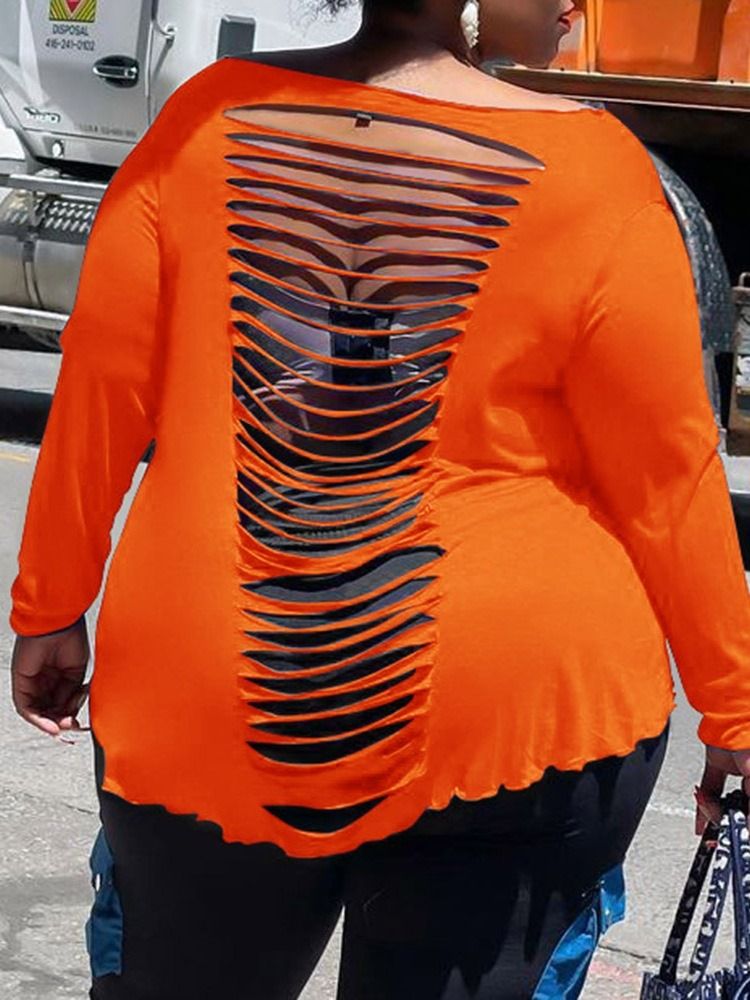 Off Shoulder Långärmad Standardmode Lös T-Shirt För Kvinnor Plus Size