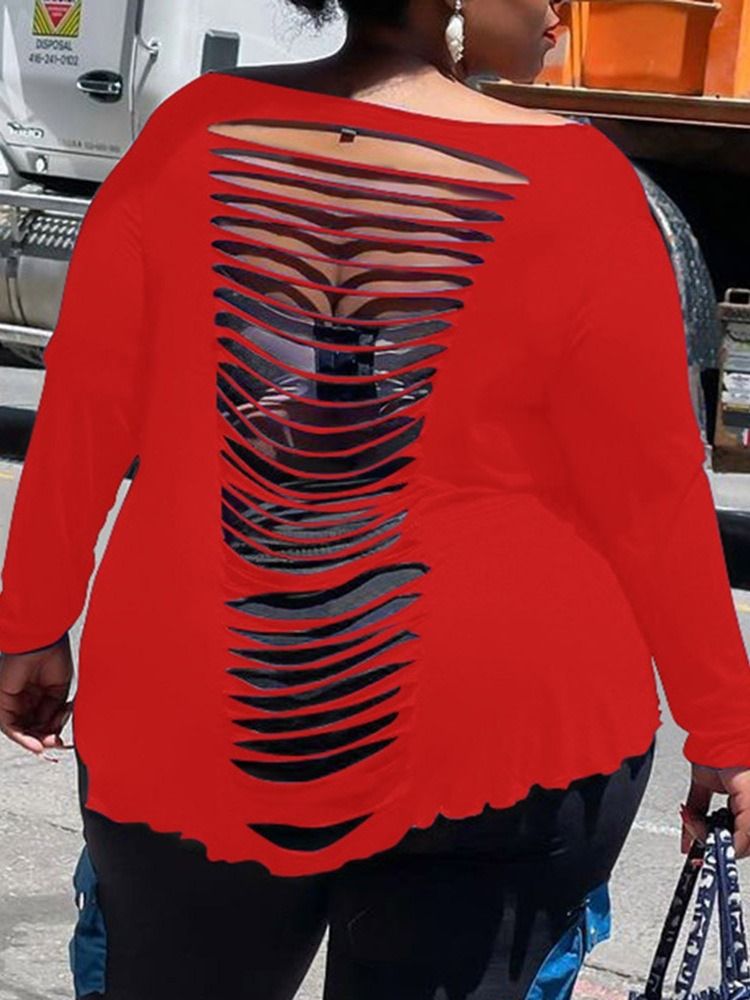 Off Shoulder Långärmad Standardmode Lös T-Shirt För Kvinnor Plus Size