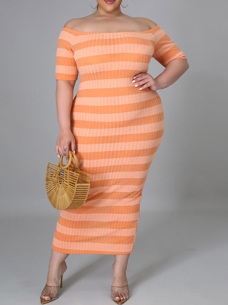 Off Shoulder Patchwork Halvärm Bodycon Pullover Klänning Plus Size