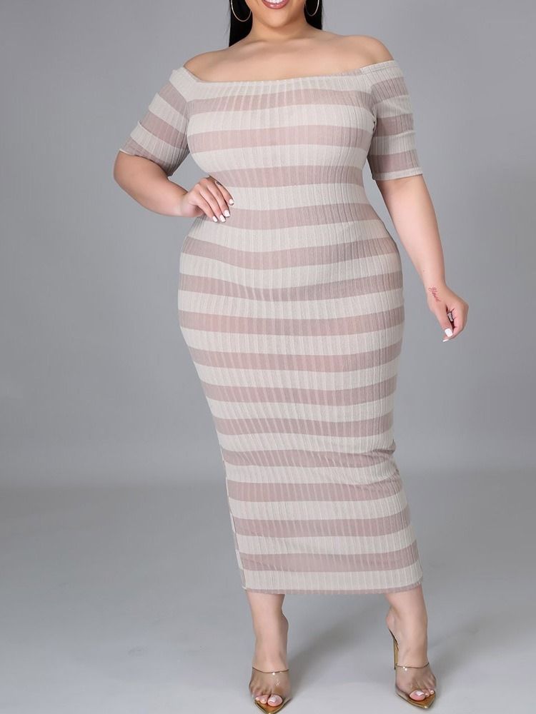 Off Shoulder Patchwork Halvärm Bodycon Pullover Klänning Plus Size