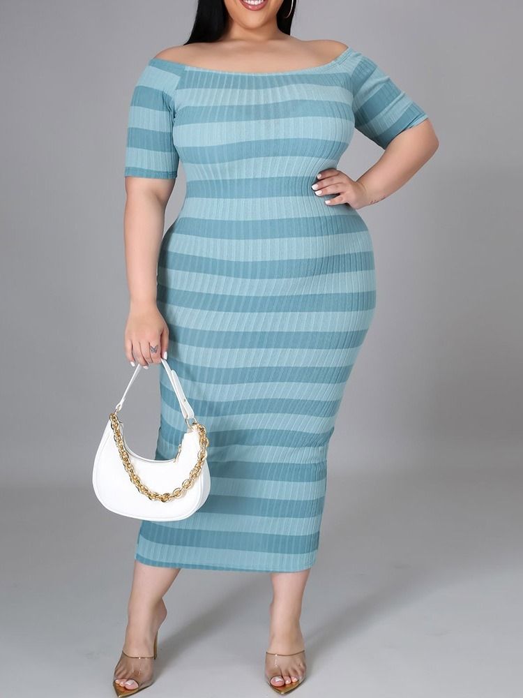Off Shoulder Patchwork Halvärm Bodycon Pullover Klänning Plus Size
