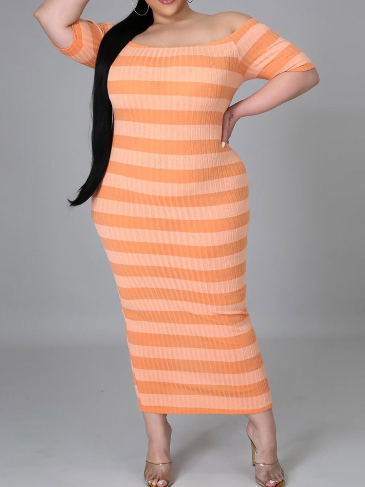 Off Shoulder Patchwork Halvärm Bodycon Pullover Klänning Plus Size