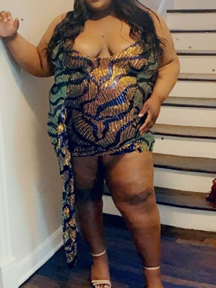 Paljetter Above Knee Ärmlös Western Bodycon Klänning Plus Size