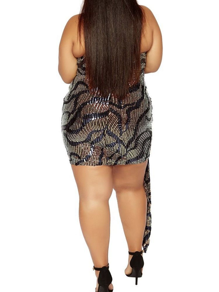 Paljetter Above Knee Ärmlös Western Bodycon Klänning Plus Size