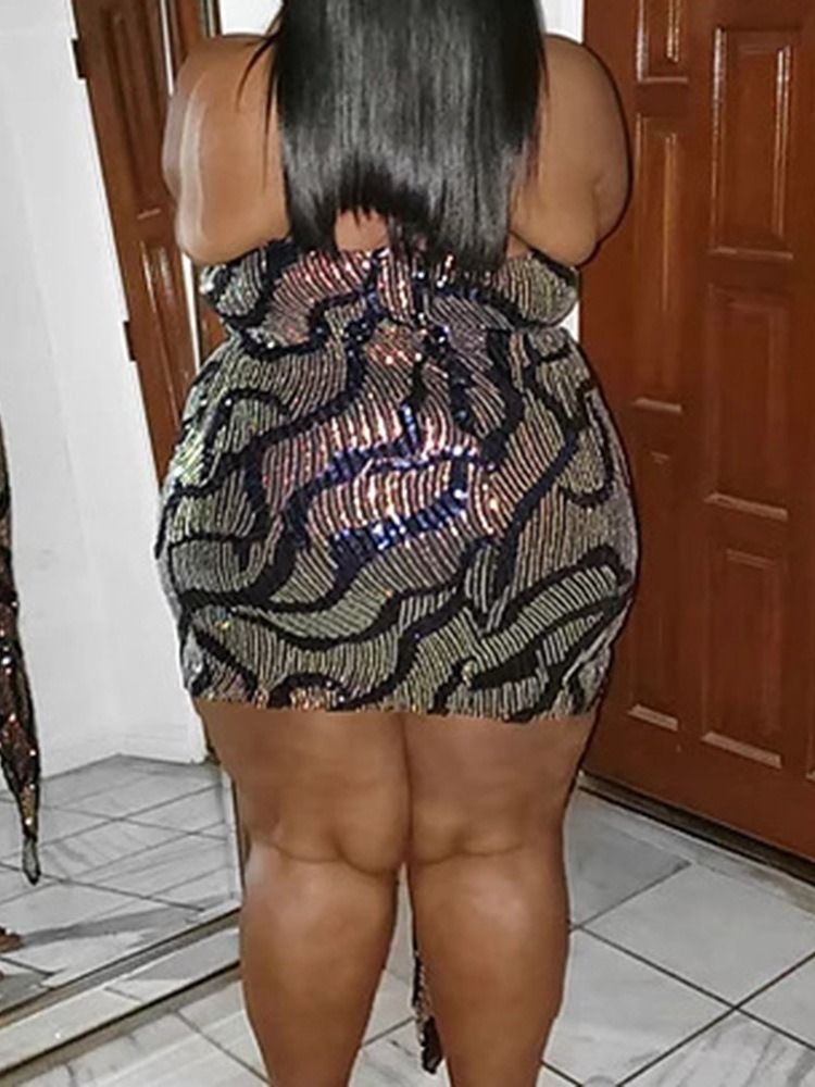 Paljetter Above Knee Ärmlös Western Bodycon Klänning Plus Size